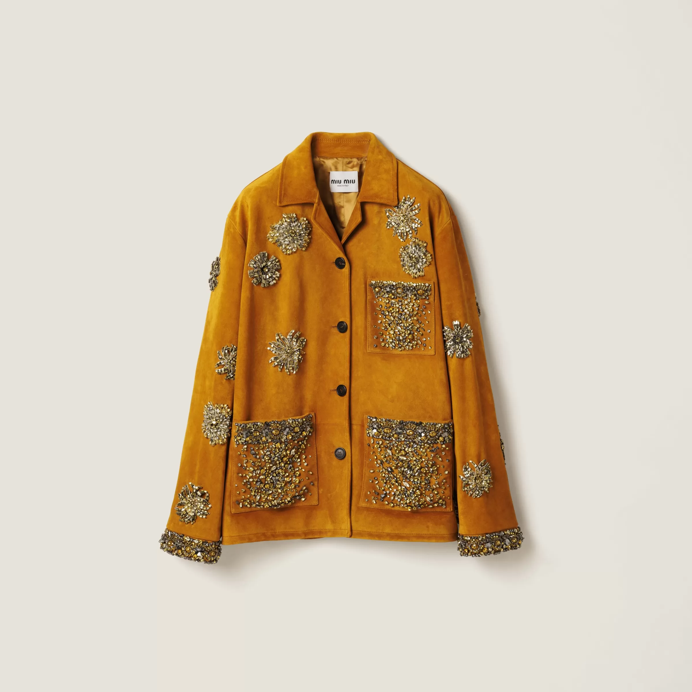 Miu Miu Giacca in pelle scamosciata ricamata Whisky Discount