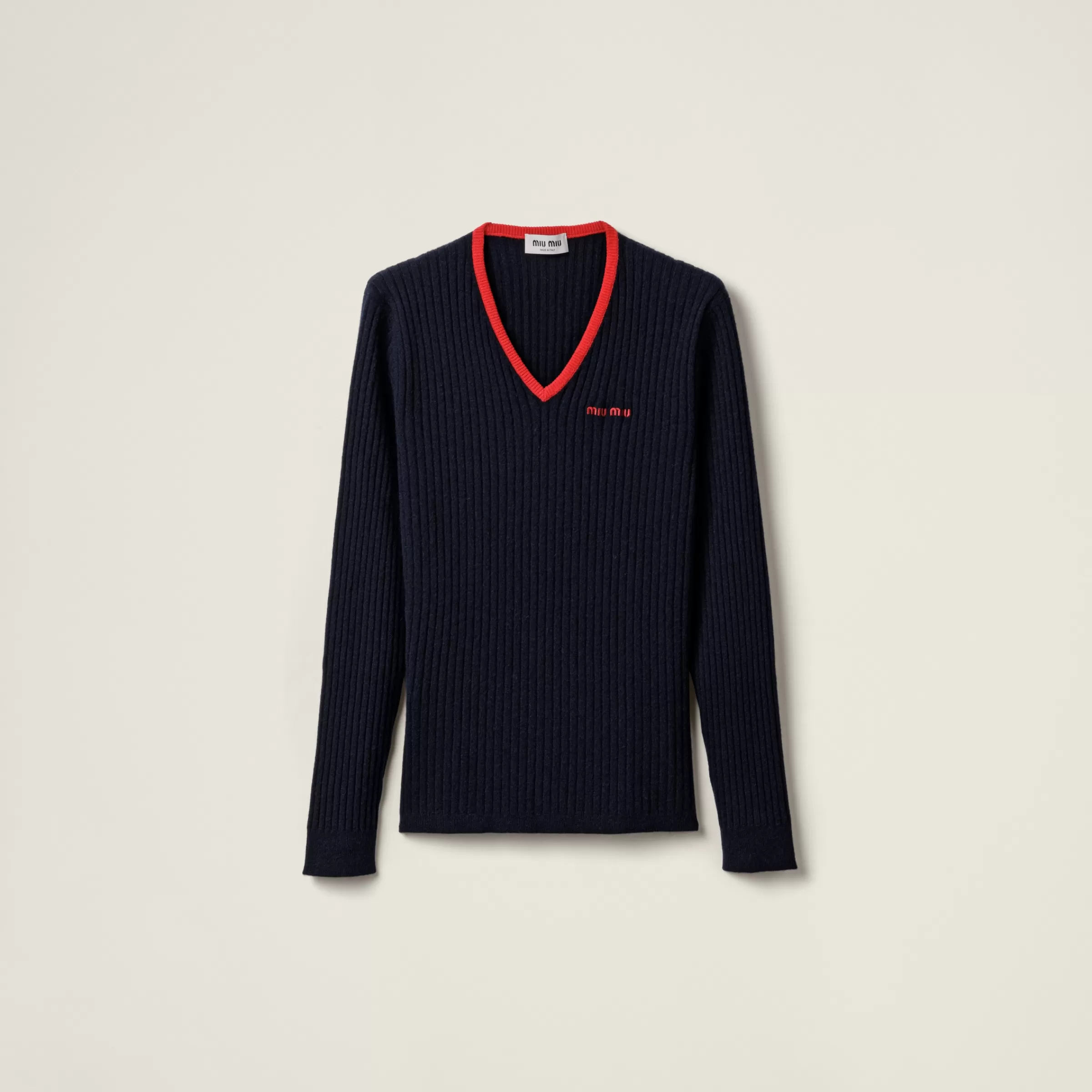 Miu Miu Maglia scollo a V in cashmere Blu/Rosso Fashion