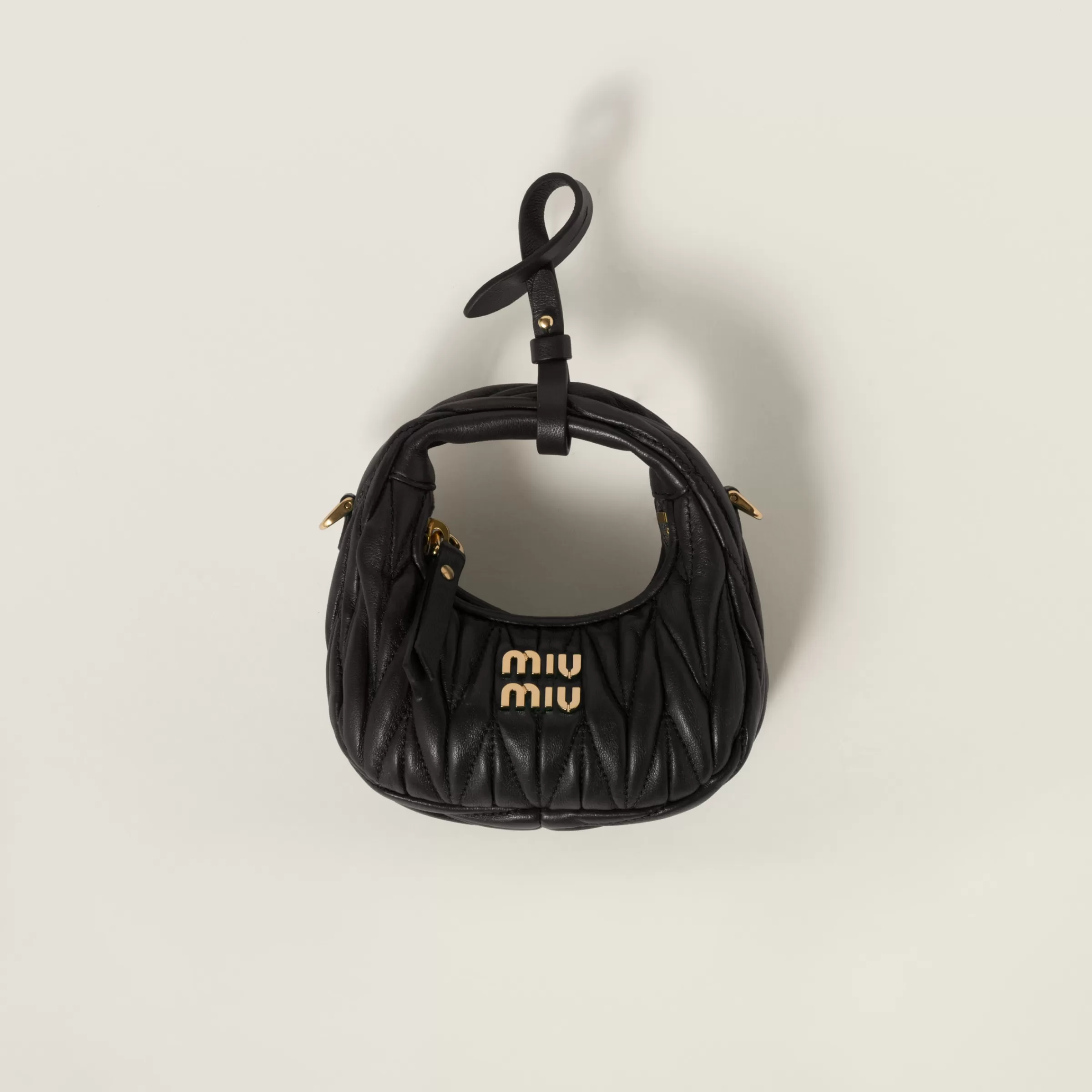 Miu Miu Micro borsa hobo Wander in nappa matelassé Nero New