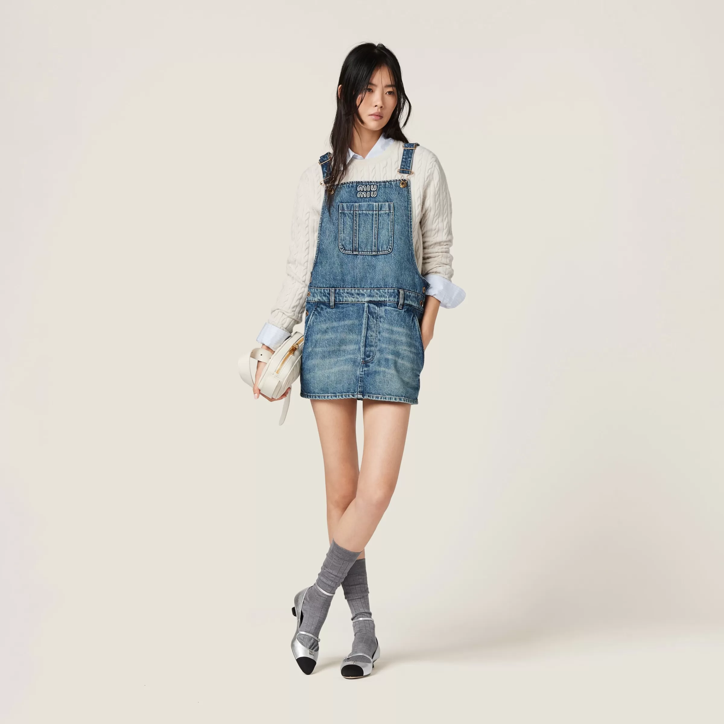 Miu Miu Mini abito salopette in denim Blu Outlet