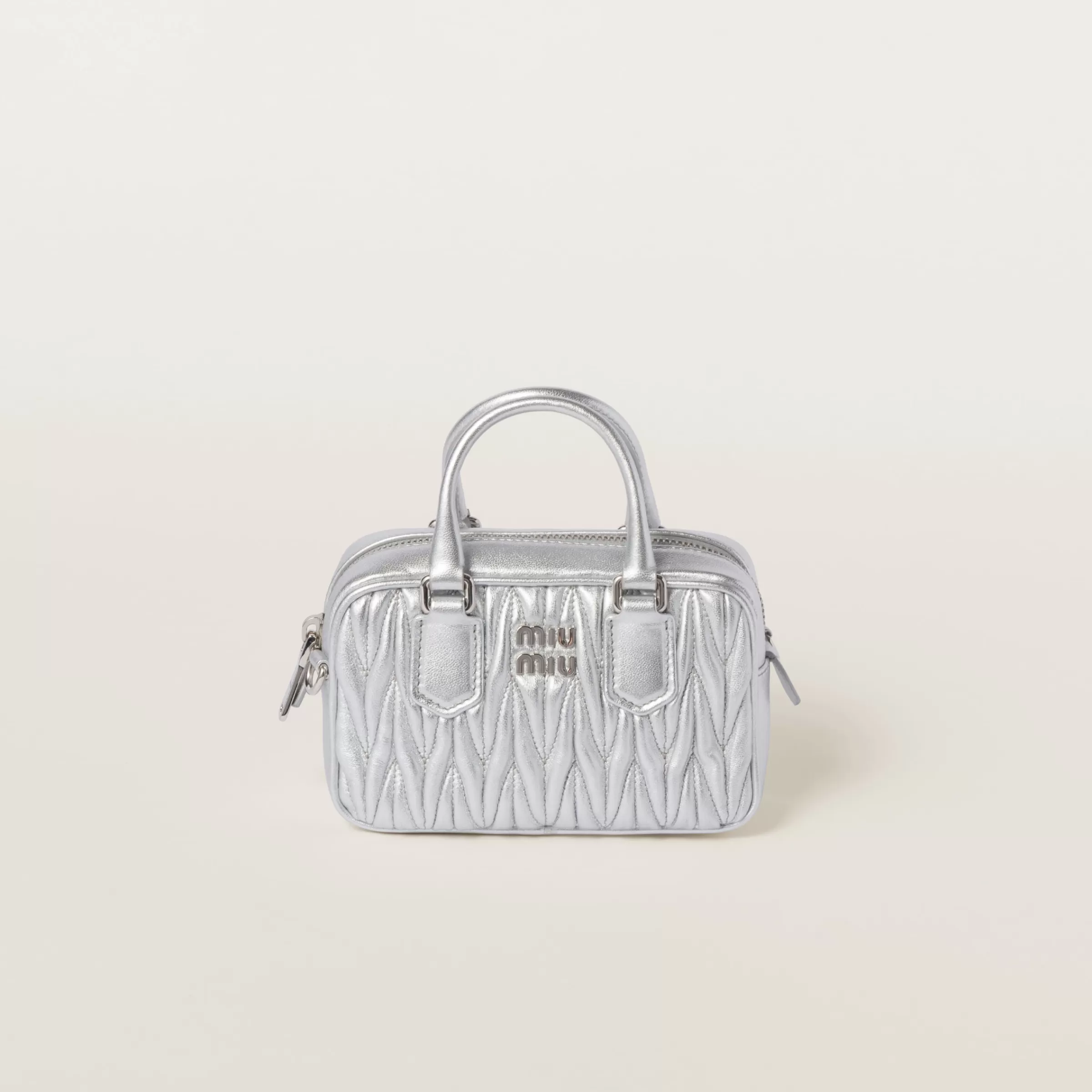 Miu Miu Mini borsa Arcadie in nappa matelassé Argento New