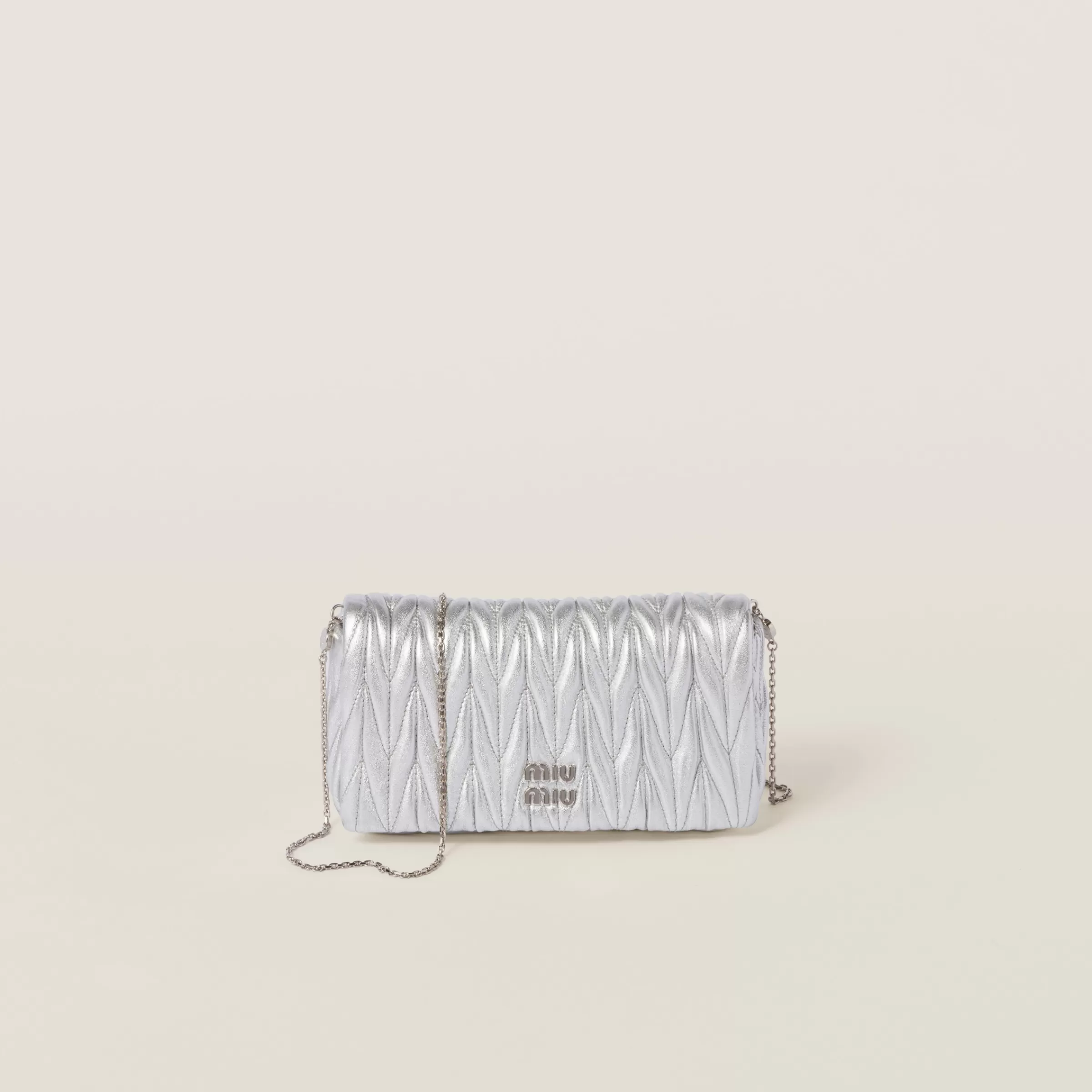 Miu Miu Mini borsa in nappa matelassé Argento Discount