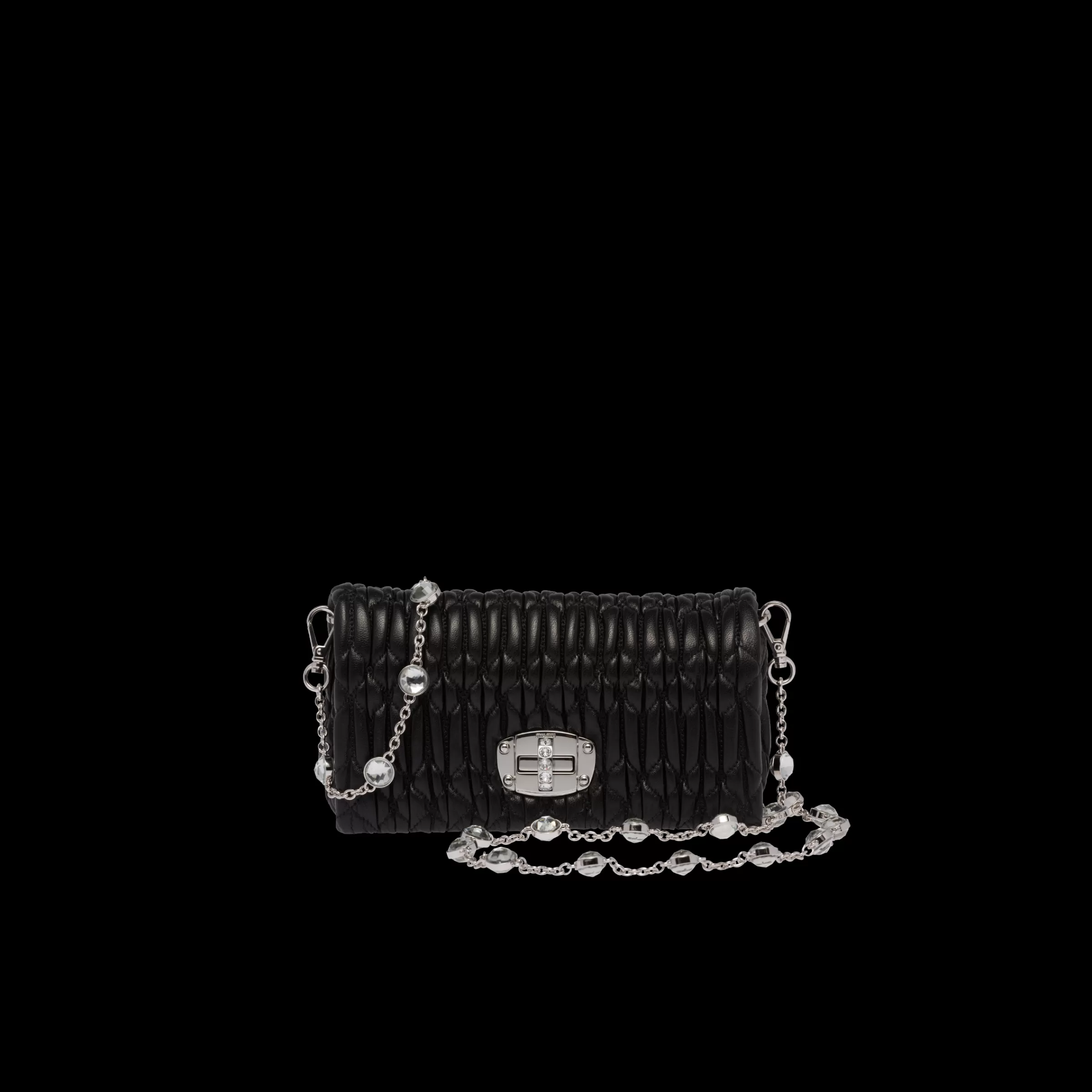 Miu Miu Mini borsa Miu Crystal in nappa crystal Nero Discount