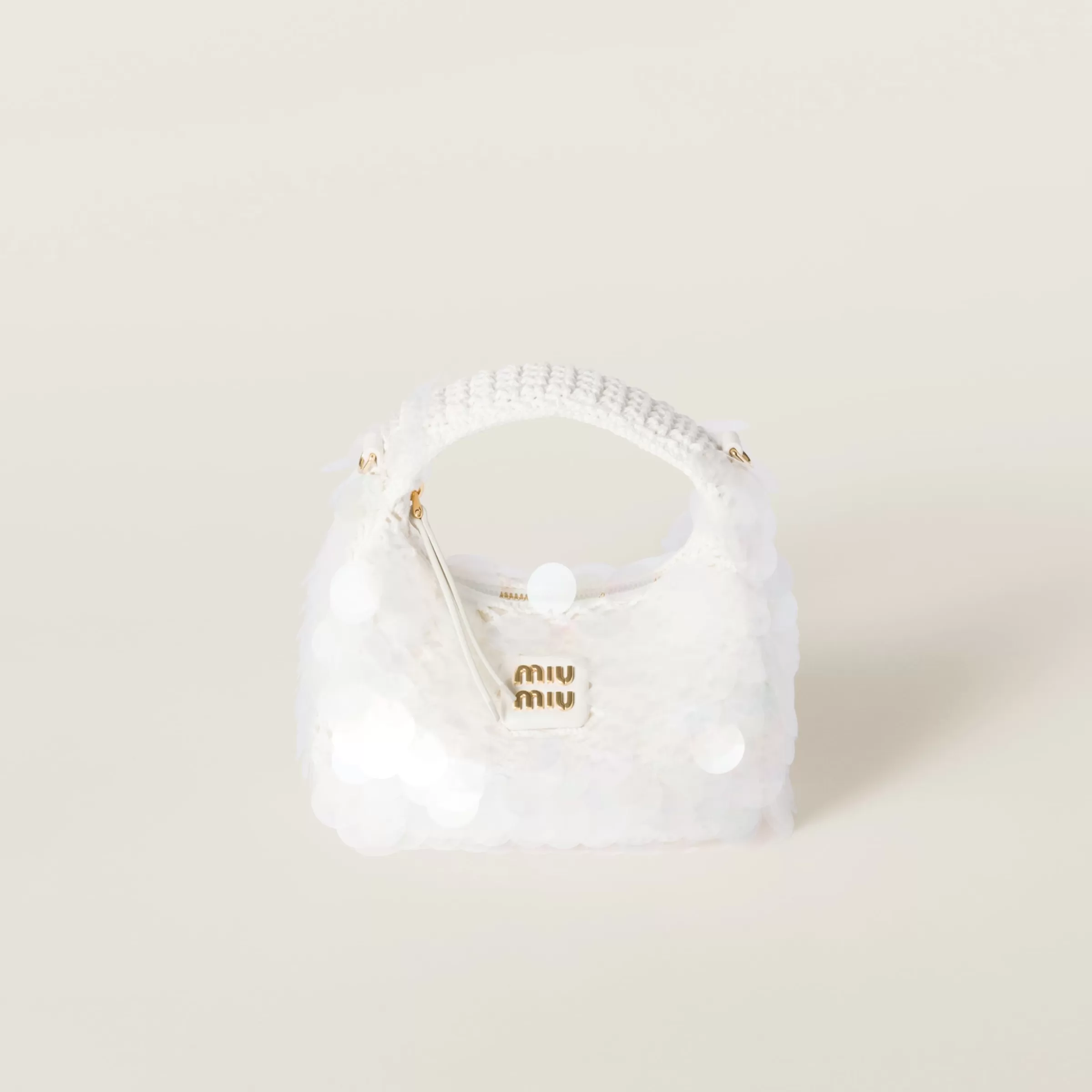 Miu Miu Mini borsa Wander in crochet con paillettes Bianco Hot