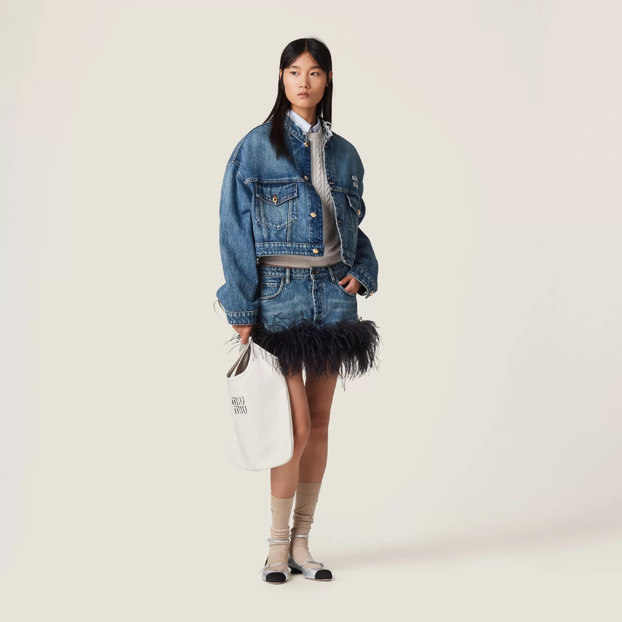 Miu Miu Minigonna in denim Blu/Nero Flash Sale