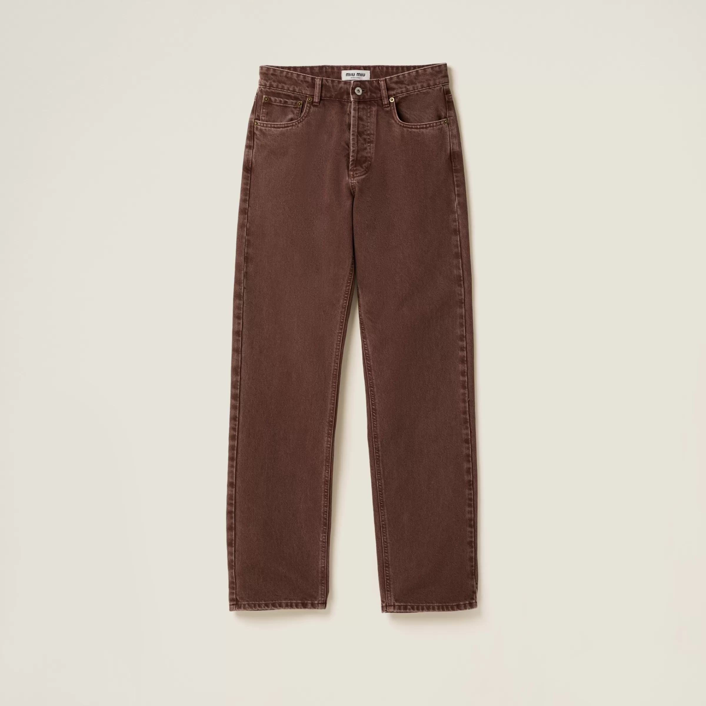 Miu Miu Pantaloni cinque tasche in bull denim Marrone Flash Sale