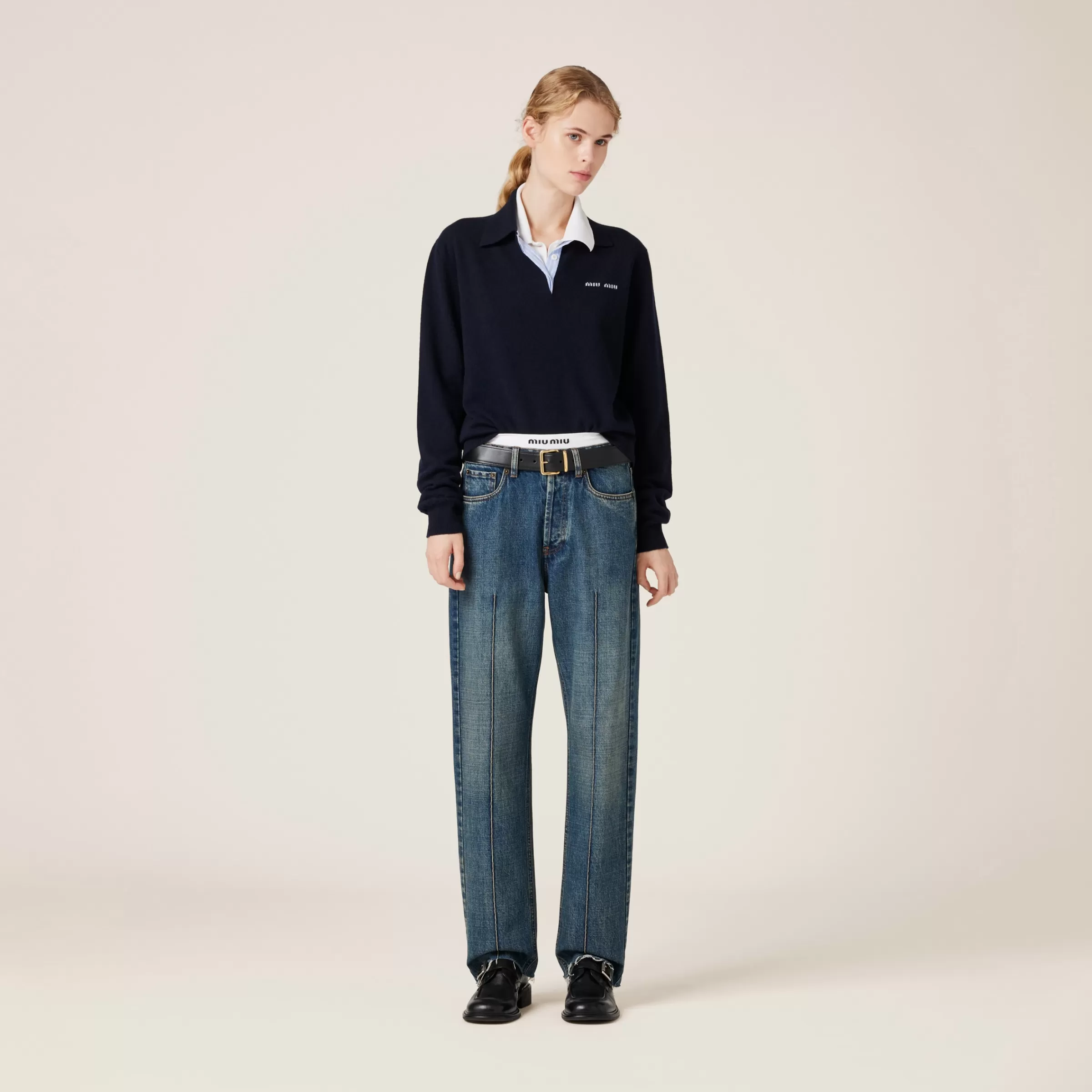 Miu Miu Pantaloni cinque tasche in denim Blu Best Sale