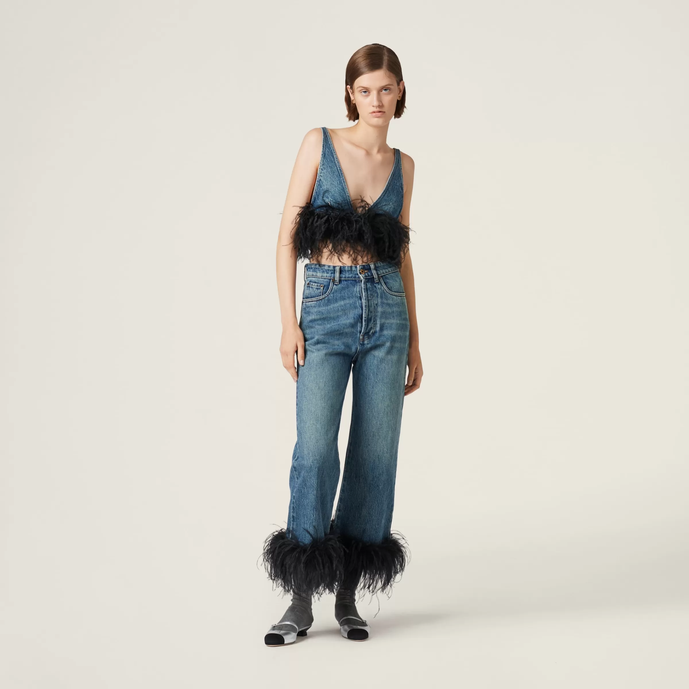 Miu Miu Pantaloni in denim Blu/Nero Online