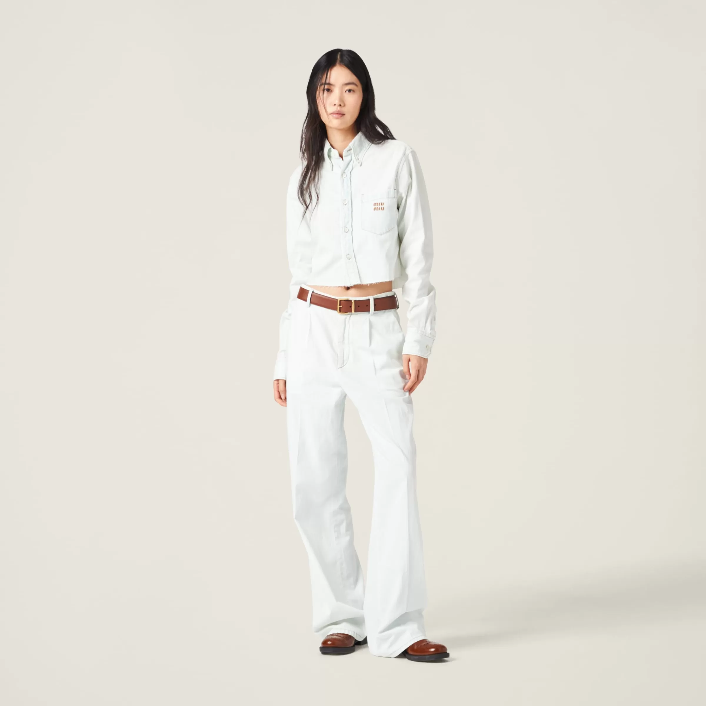 Miu Miu Pantaloni in denim chambray Celeste Best Sale