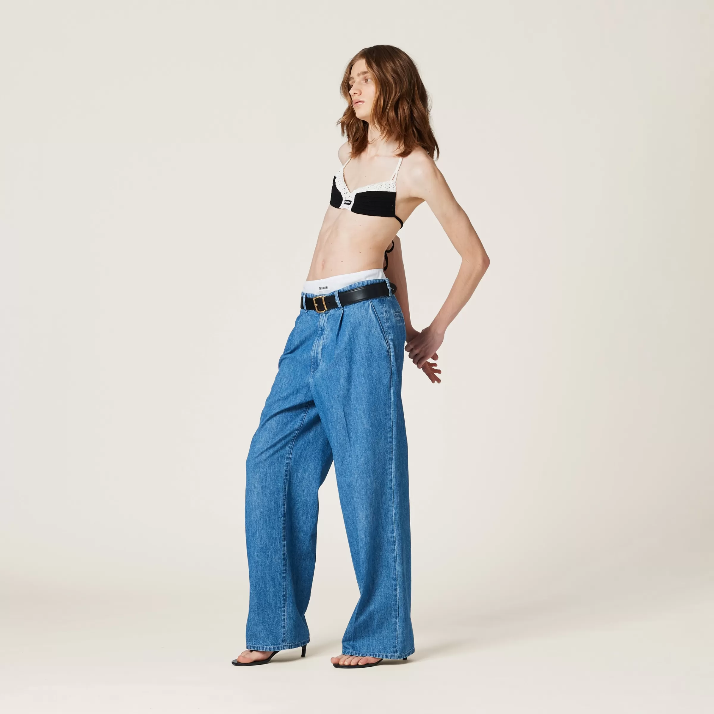 Miu Miu Pantaloni in denim chambray AzzurroZaffiro Discount