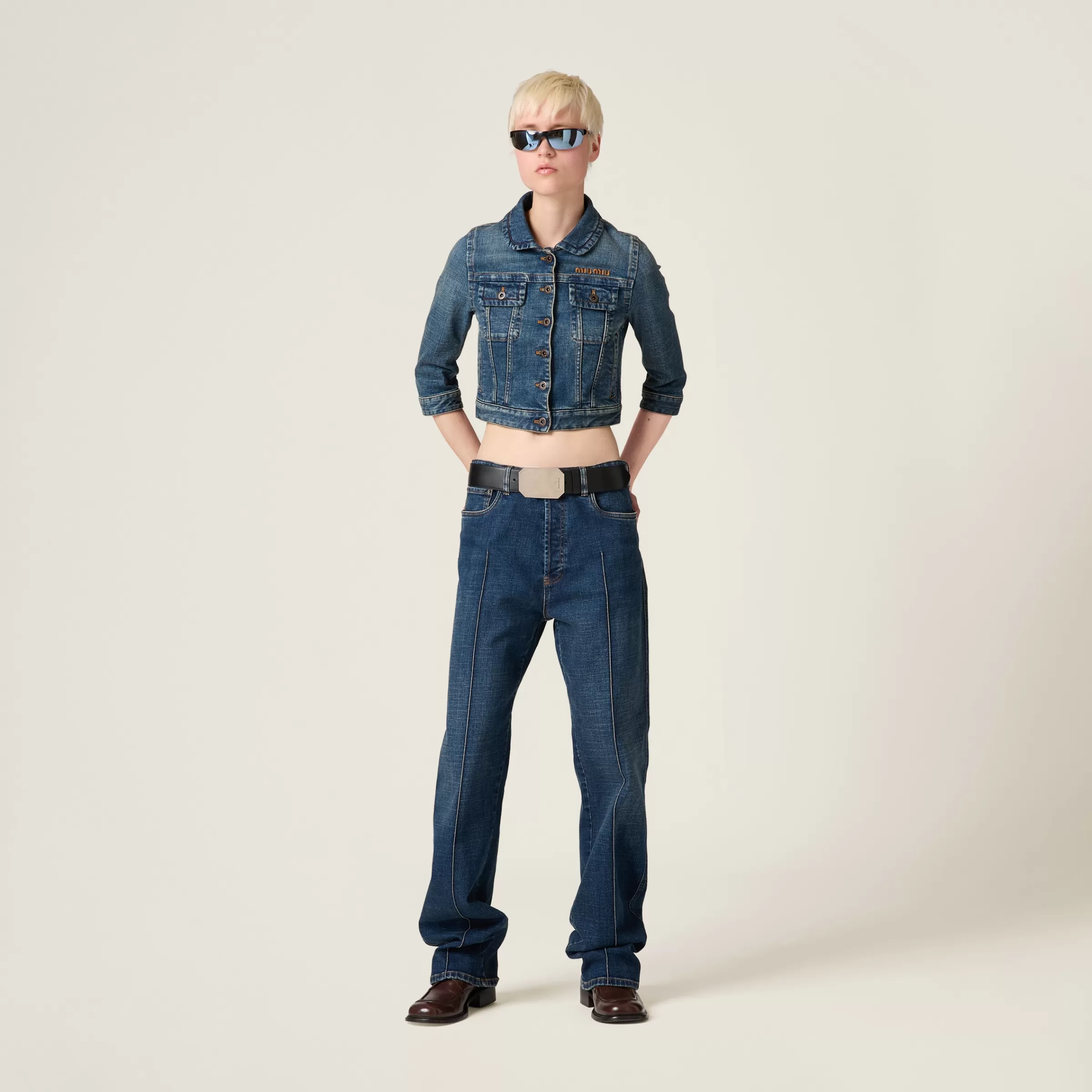 Miu Miu Pantaloni in denim stretch Blu Store