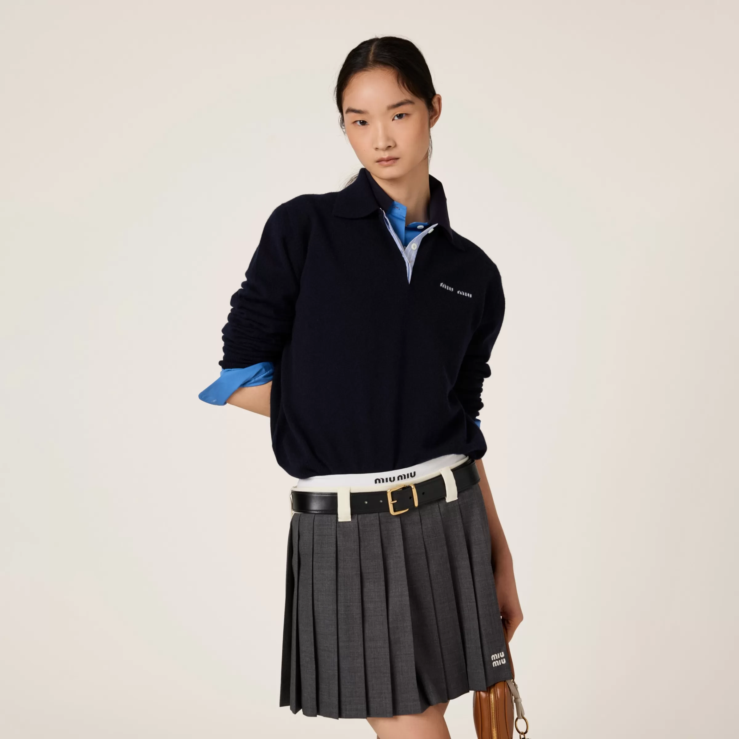 Miu Miu Polo in cashmere Blu Discount