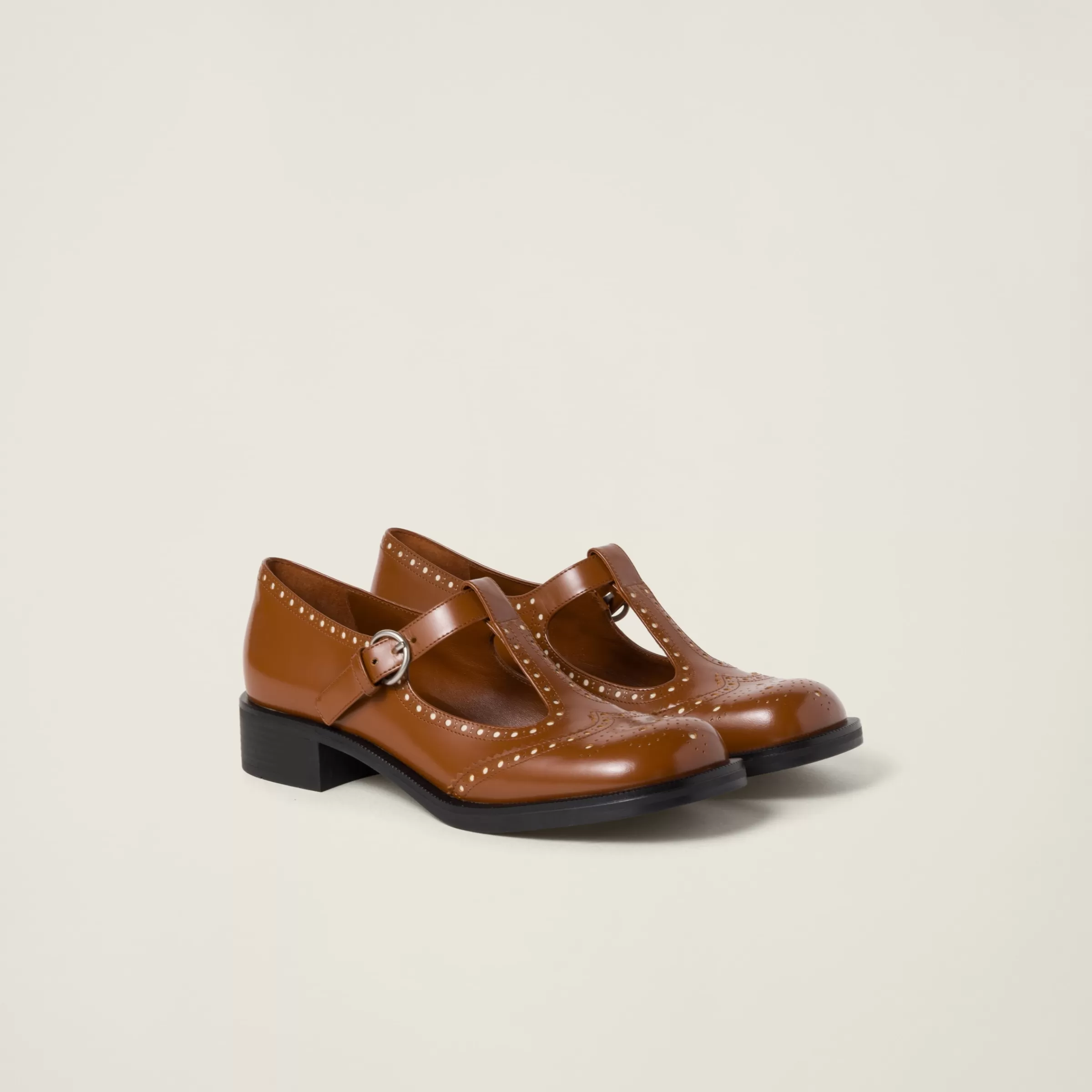 Miu Miu Scarpe Brogue in pelle spazzolata TABACCO+AVORIO Flash Sale