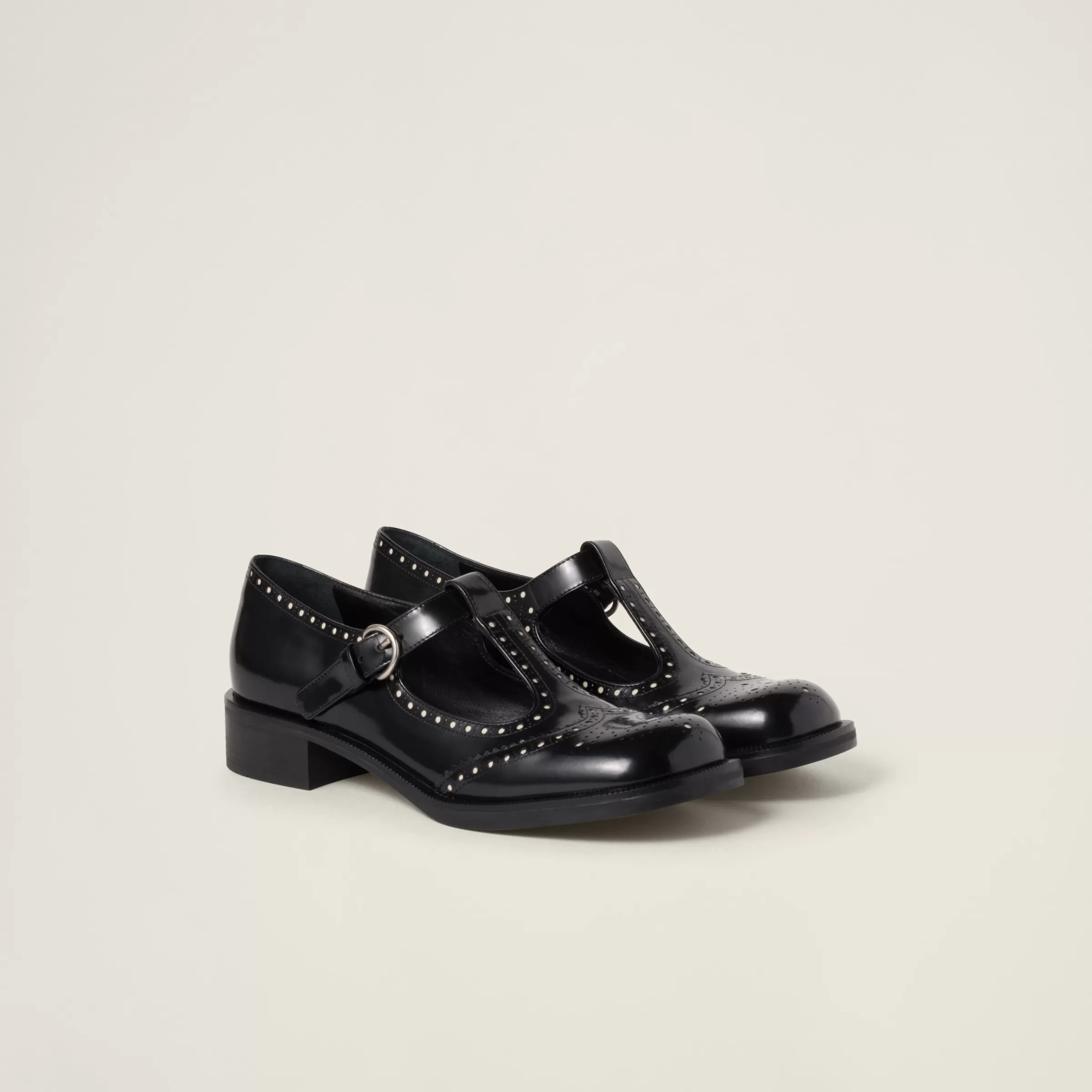 Miu Miu Scarpe Brogue in pelle spazzolata Nero/Avorio Cheap