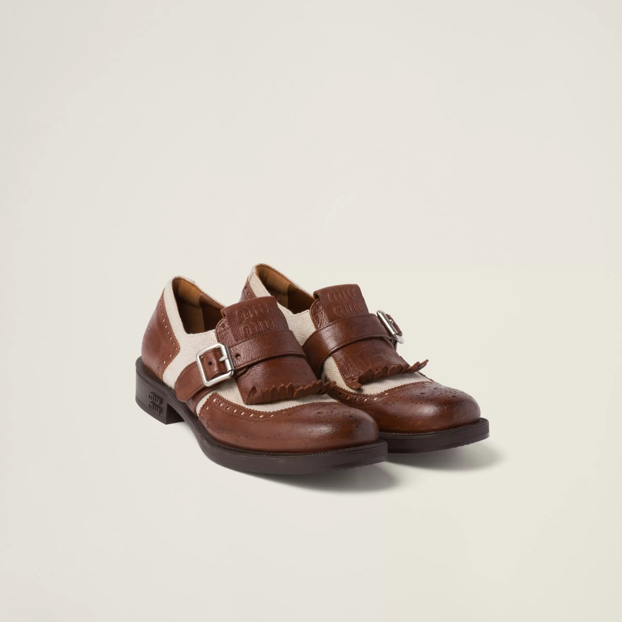 Miu Miu Scarpe Shanghai Church's X in pelle e lino Bruciato/Corda Cheap