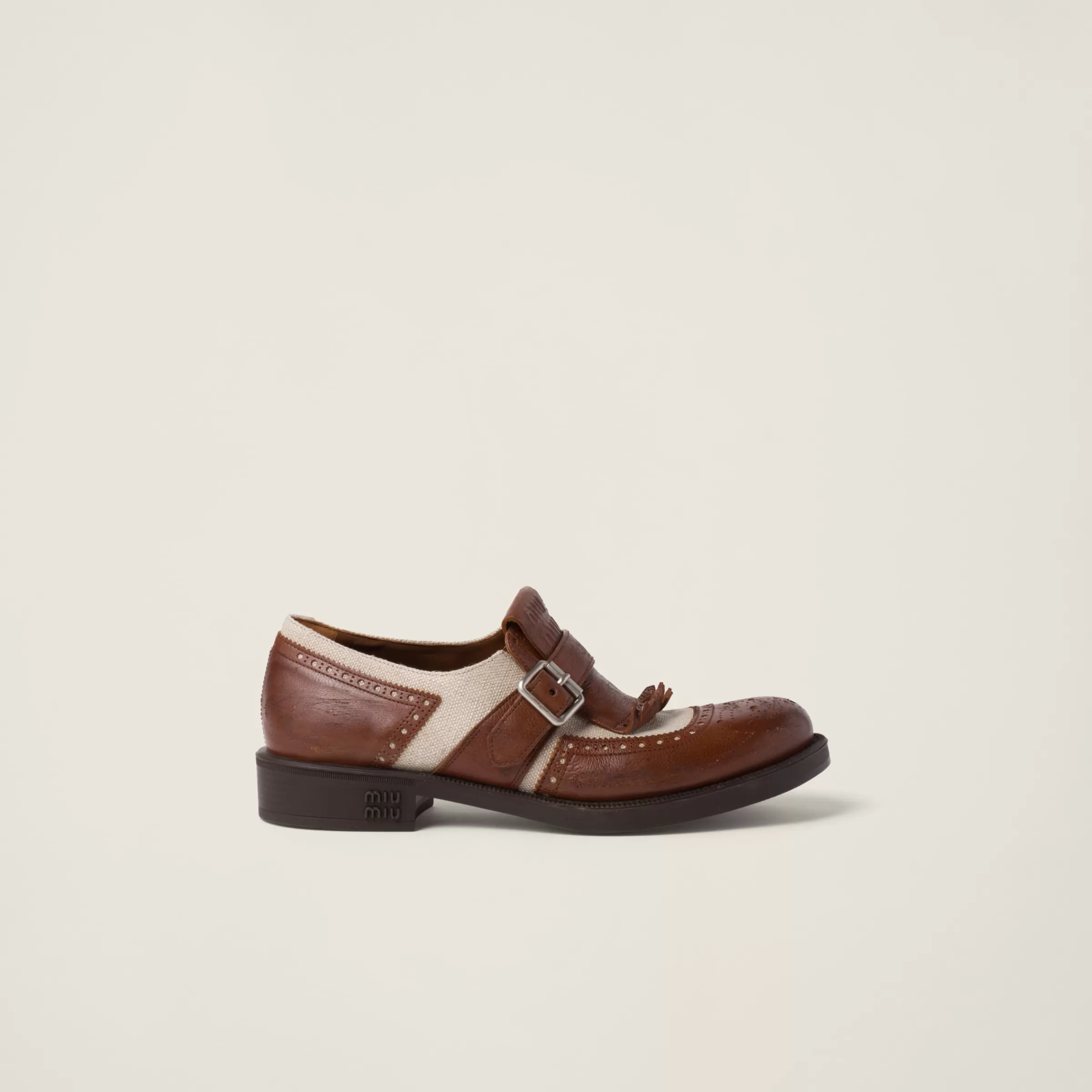Miu Miu Scarpe Shanghai Church's X in pelle e lino Bruciato/Corda Cheap