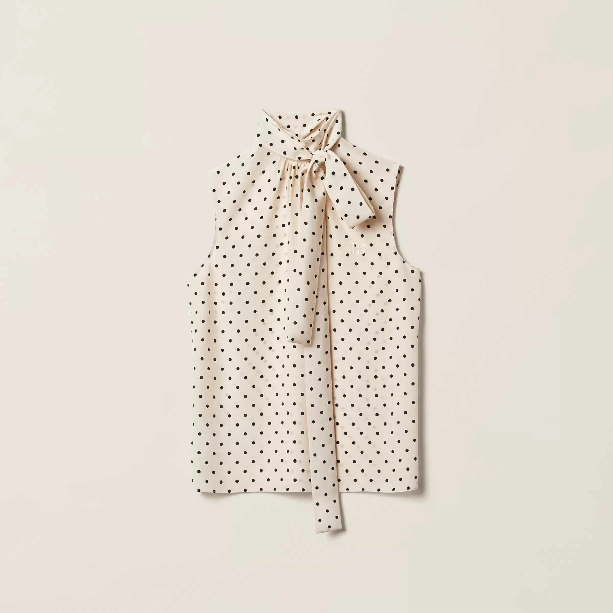 Miu Miu Top in crêpe de Chine a pois Avorio/Nero Shop