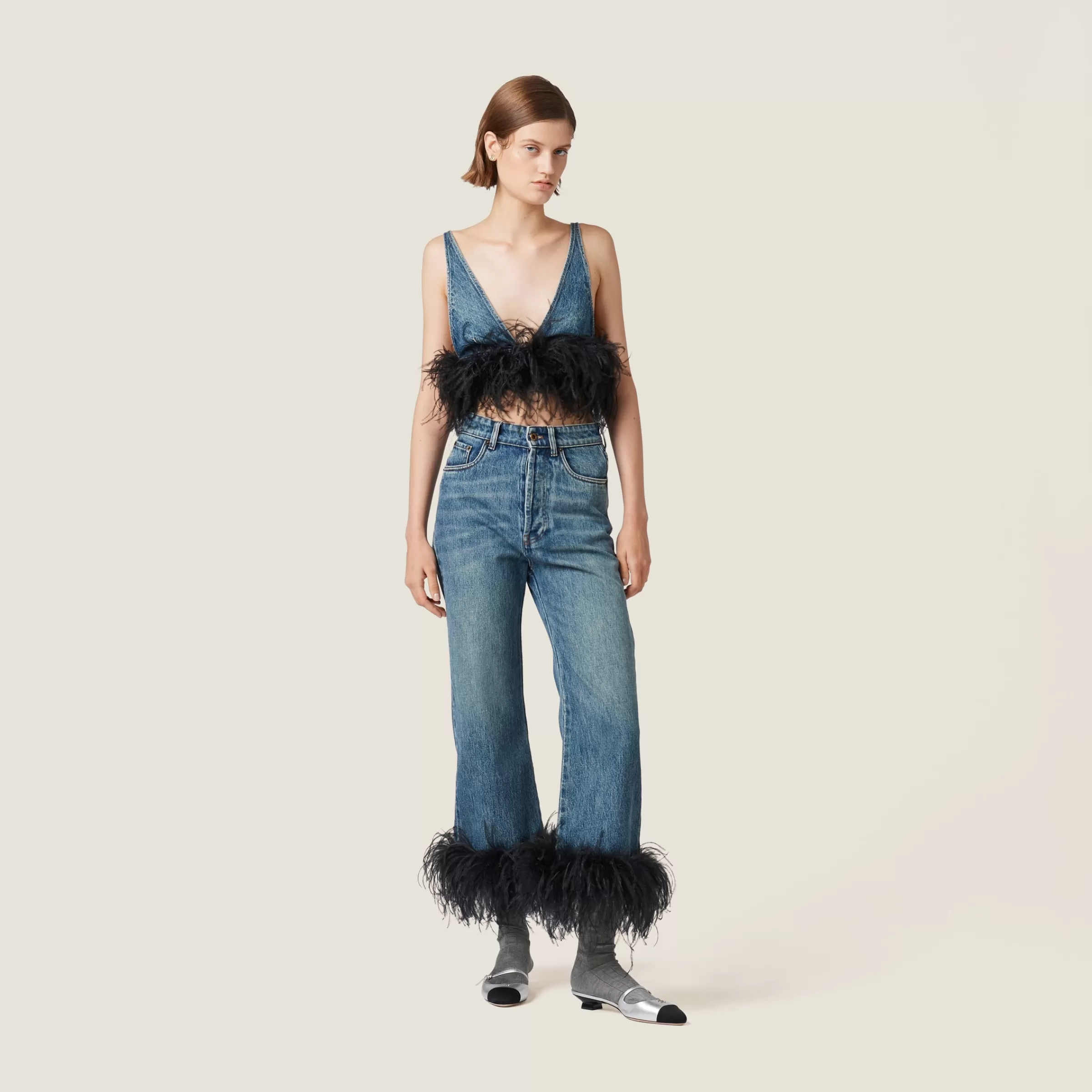 Miu Miu Top in denim Blu/Nero Cheap