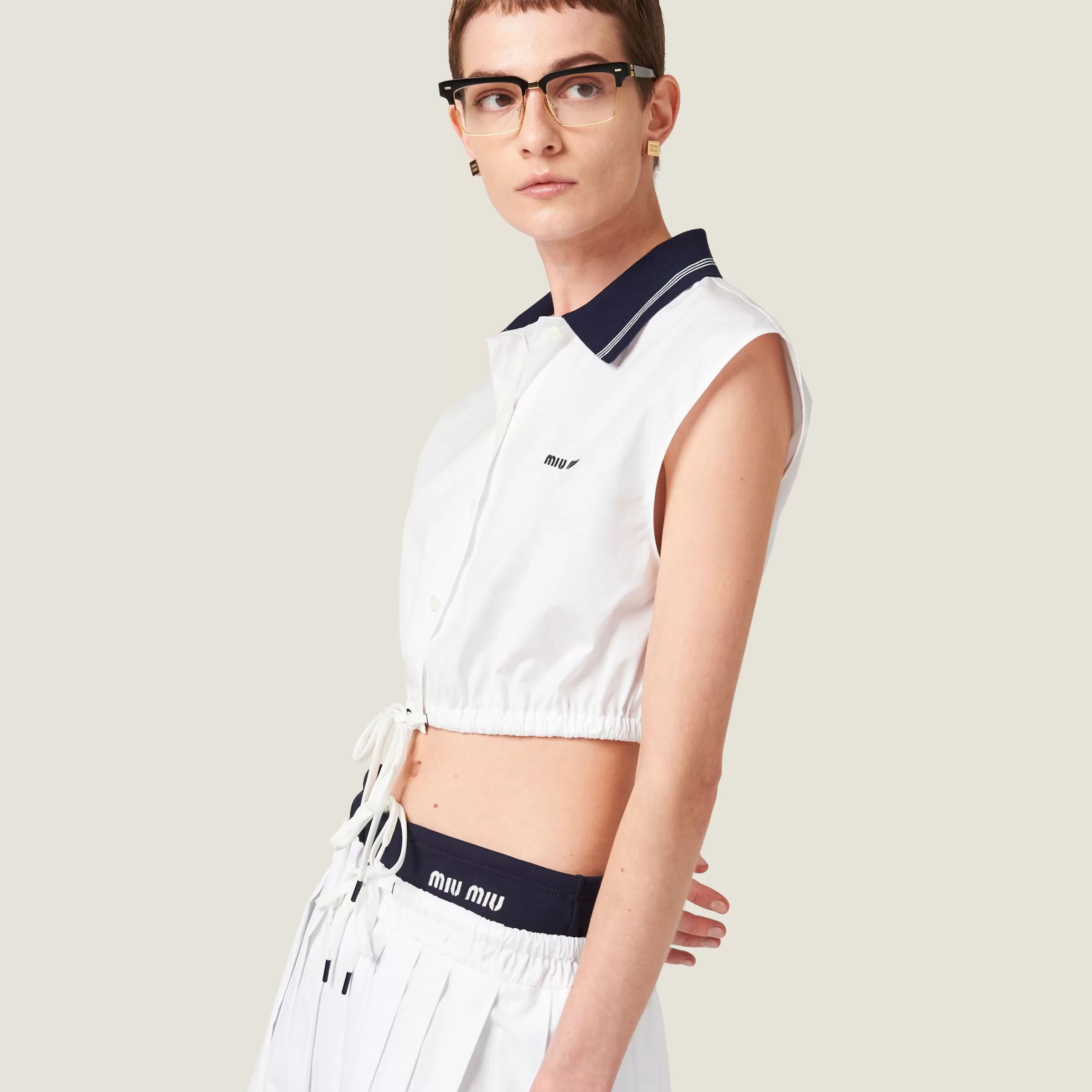 Miu Miu Top in popeline Bianco Discount