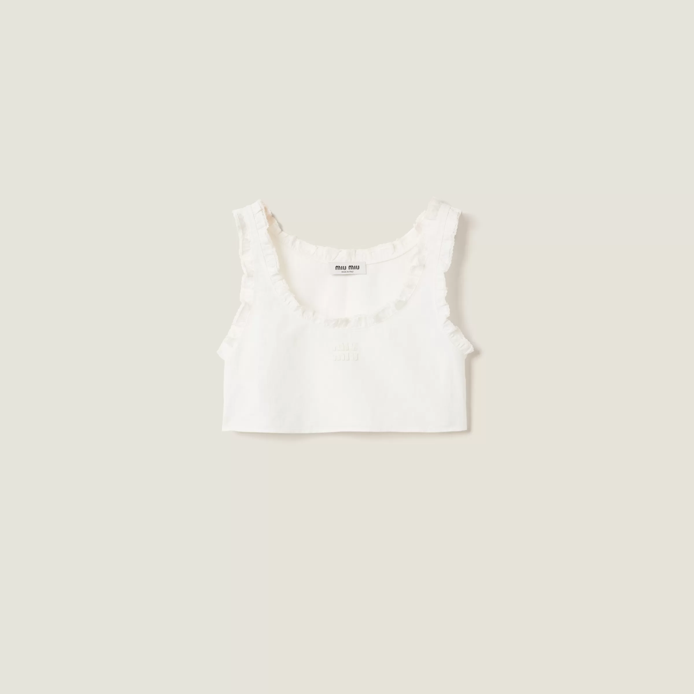 Miu Miu Top in tela fiammata Avorio Store