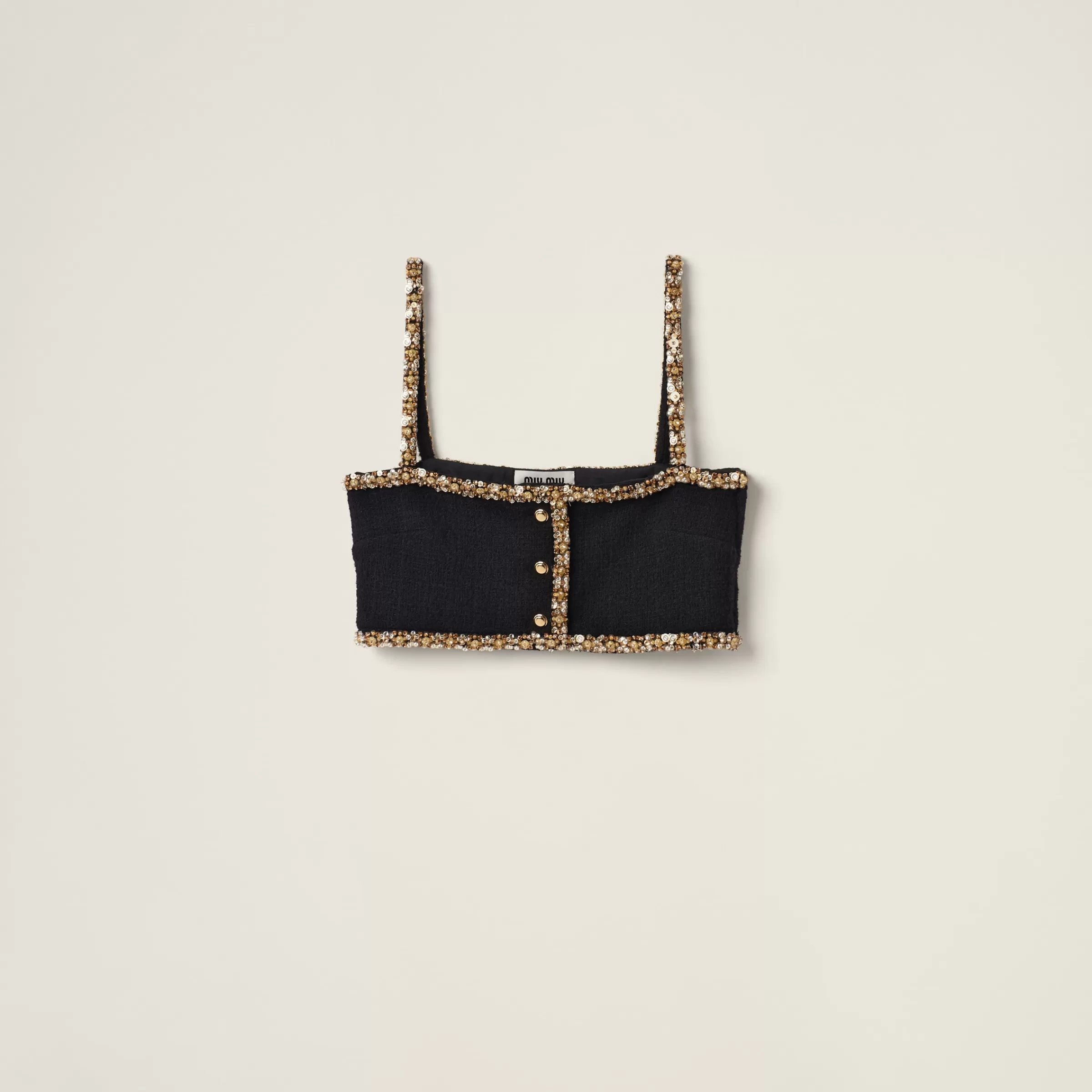 Miu Miu Top in tweed con ricamo Nero Best Sale