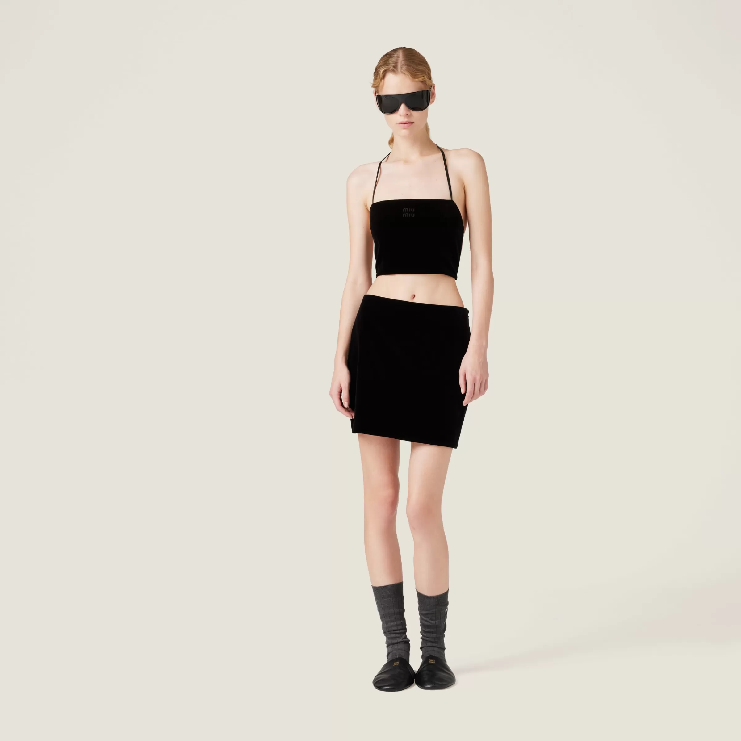 Miu Miu Top in velluto stretch Nero Discount