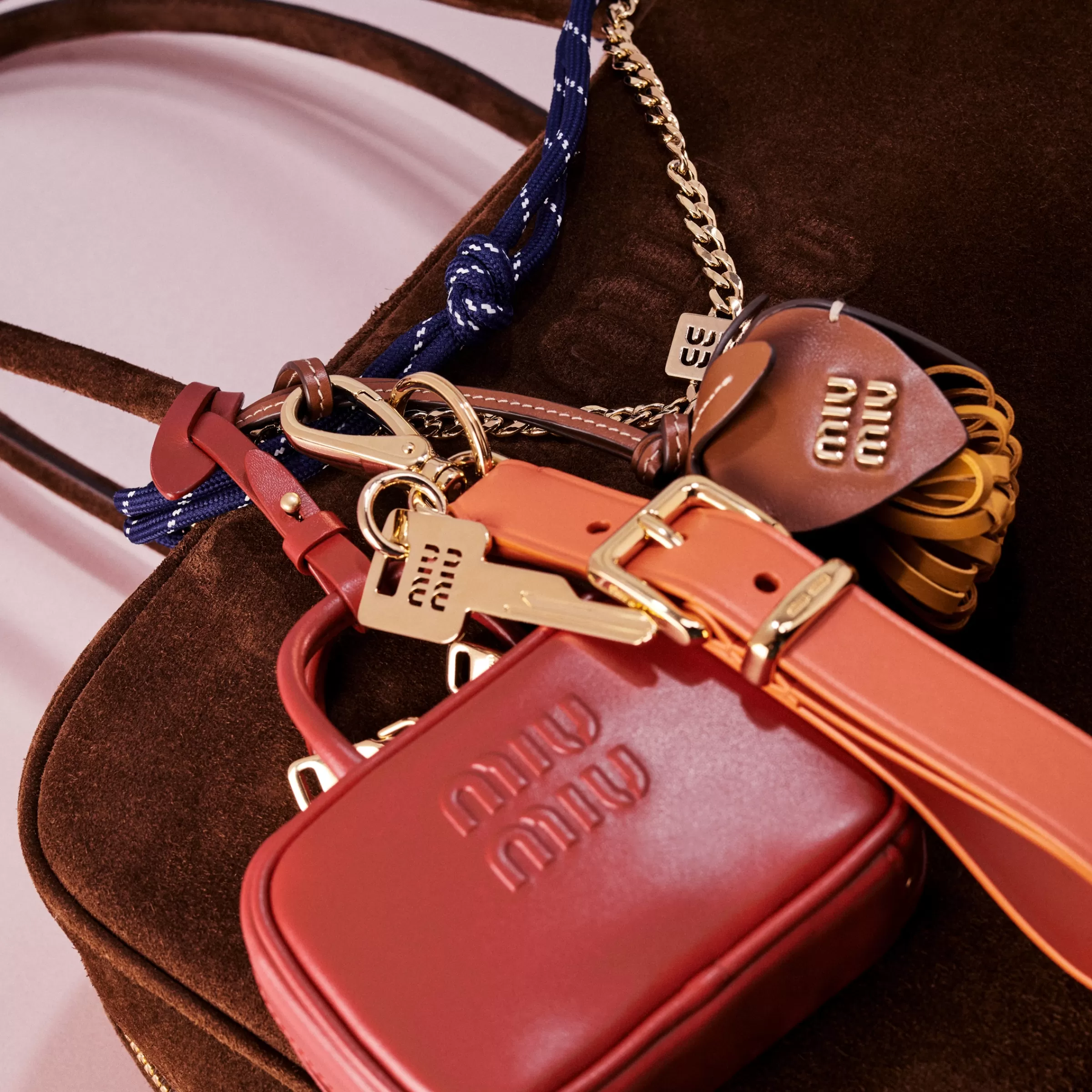 Miu Miu Trick portachiavi in pelle Arancio Clearance