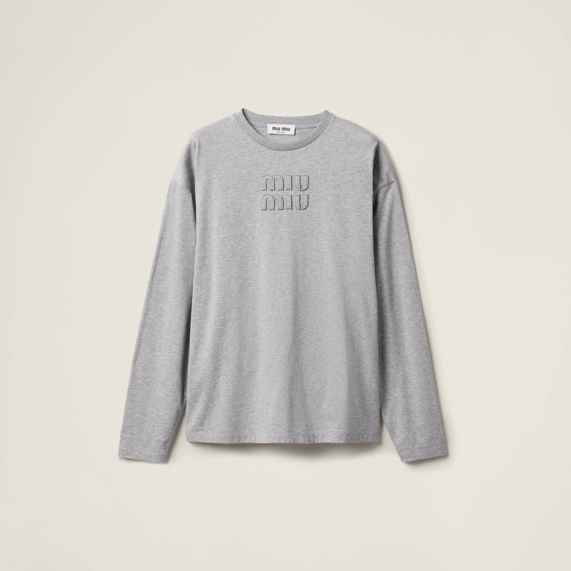 Miu Miu T-shirt in cotone con logo ricamato Grigio Cheap