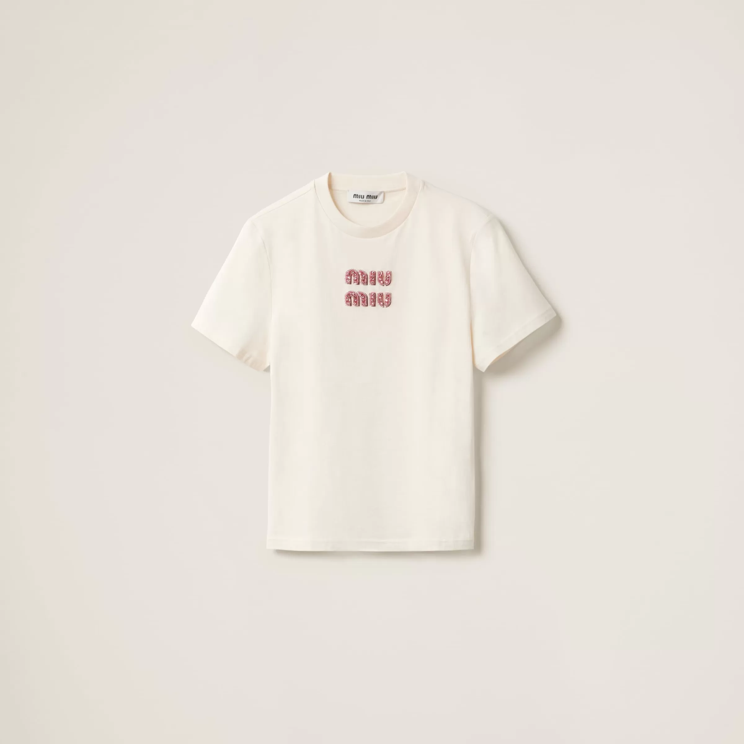 Miu Miu T-shirt in jersey Naturale/Rosa Cheap