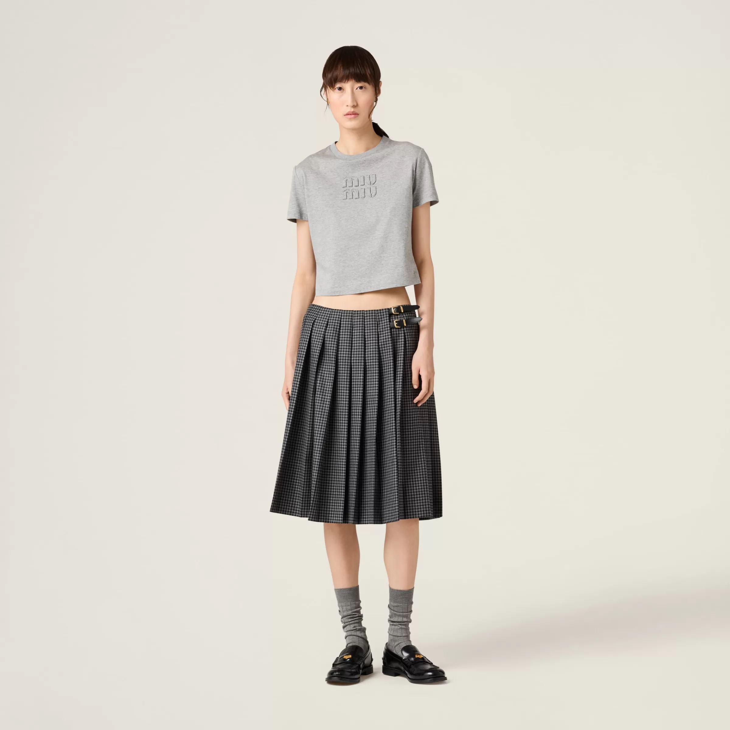 Miu Miu T-shirt in jersey di cotone Grigio Cheap