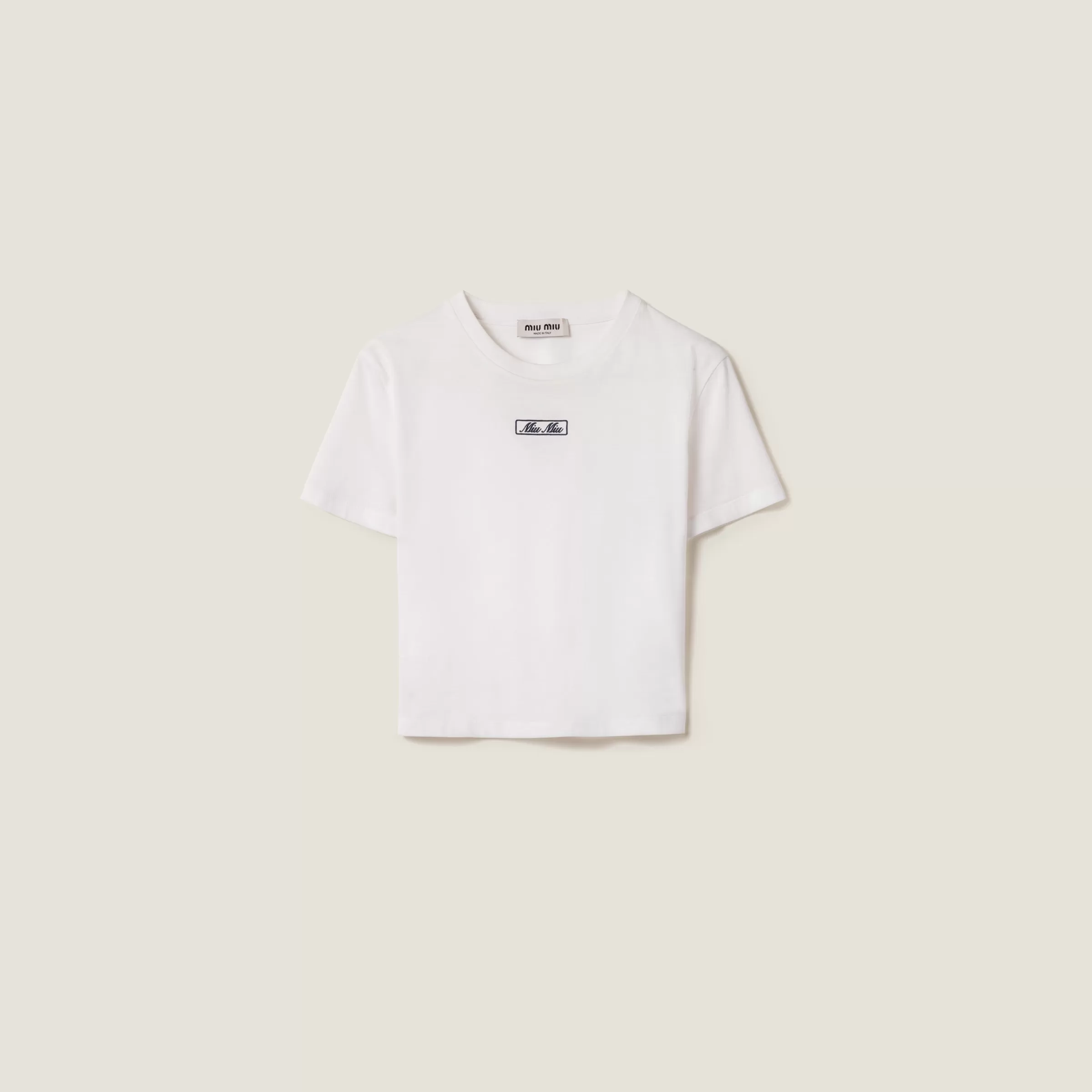 Miu Miu T-shirt in jersey di cotone con ricamo Bianco Outlet